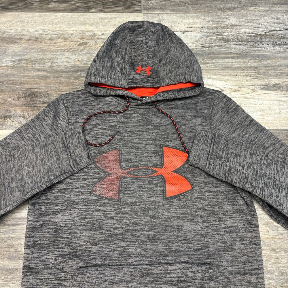 Under Armour Coldgear Gray Orange Black Mens S Loose‎ Big Logo Pullover Hoodie